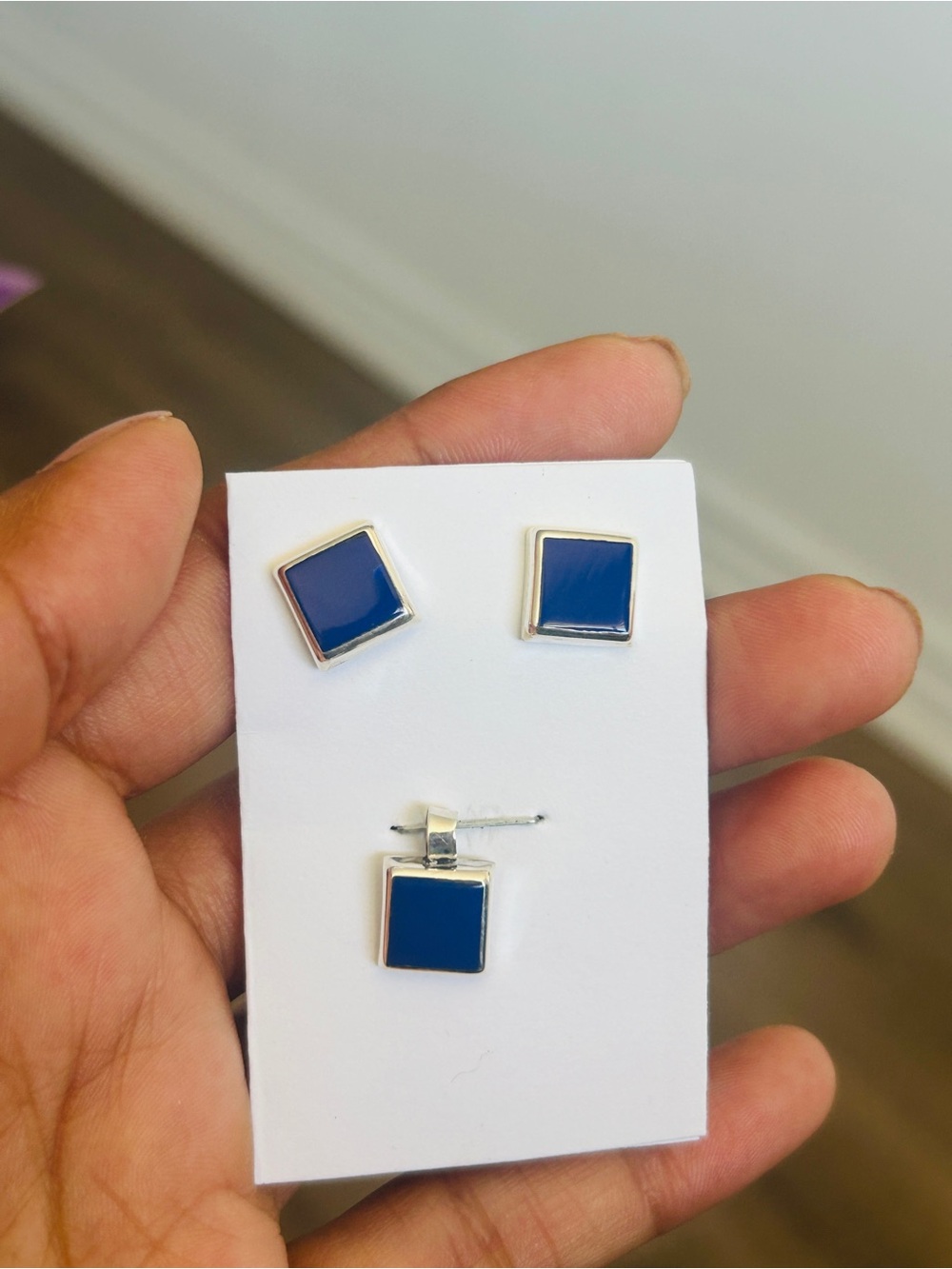 Taxco Mexico 925 Sterling Silver Blue Stud Earrings & Pendant Set 1cm - Picture 8 of 8